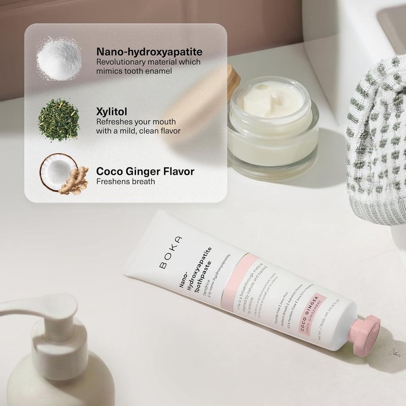 BOKA PINPOXE Coco Ginger Toothpaste - Nano-Hydroxyapatite for Remineralizing and Sensitivity, Fluoride-Free I Dentist Recommended, Made in USA I 4oz - Image 4