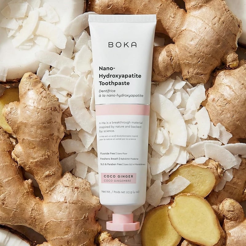 BOKA PINPOXE Coco Ginger Toothpaste - Nano-Hydroxyapatite for Remineralizing and Sensitivity, Fluoride-Free I Dentist Recommended, Made in USA I 4oz - Image 1