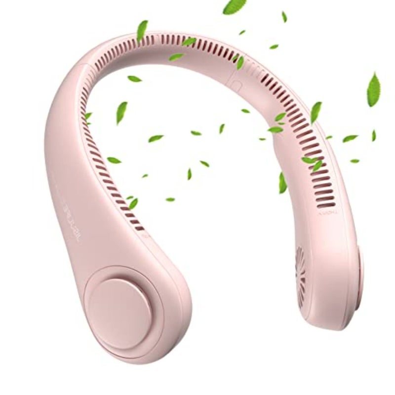 Portable Neck Fan, Hands-Free Bladeless, 5 Speeds, 4000 mAh Battery Operated Wearable Personal Fan, Twistable, Rechargeable, Gift for Women Men-Pink - Image 1