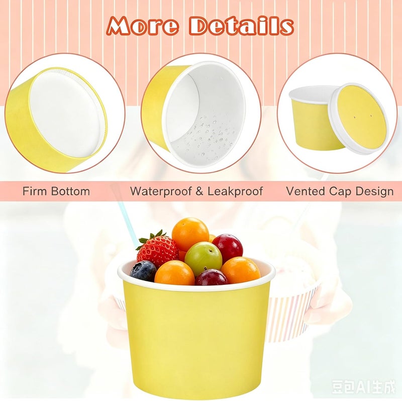 Aodaer 60 Pack Paper Ice Cream Cups with Lids 8 Ounces Paper Treat Bowls Ice Cream Containers Disposable Dessert Bowls for Hot and Cold Party Supplies Treat Dessert Cups for Sundae Frozen Yogurt - Image 3