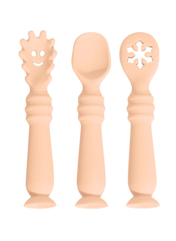 Children's Silicone Tableware Set Baby Food Tray Tableware Beige Food Spoon (Three-Piece Set) - Image 1