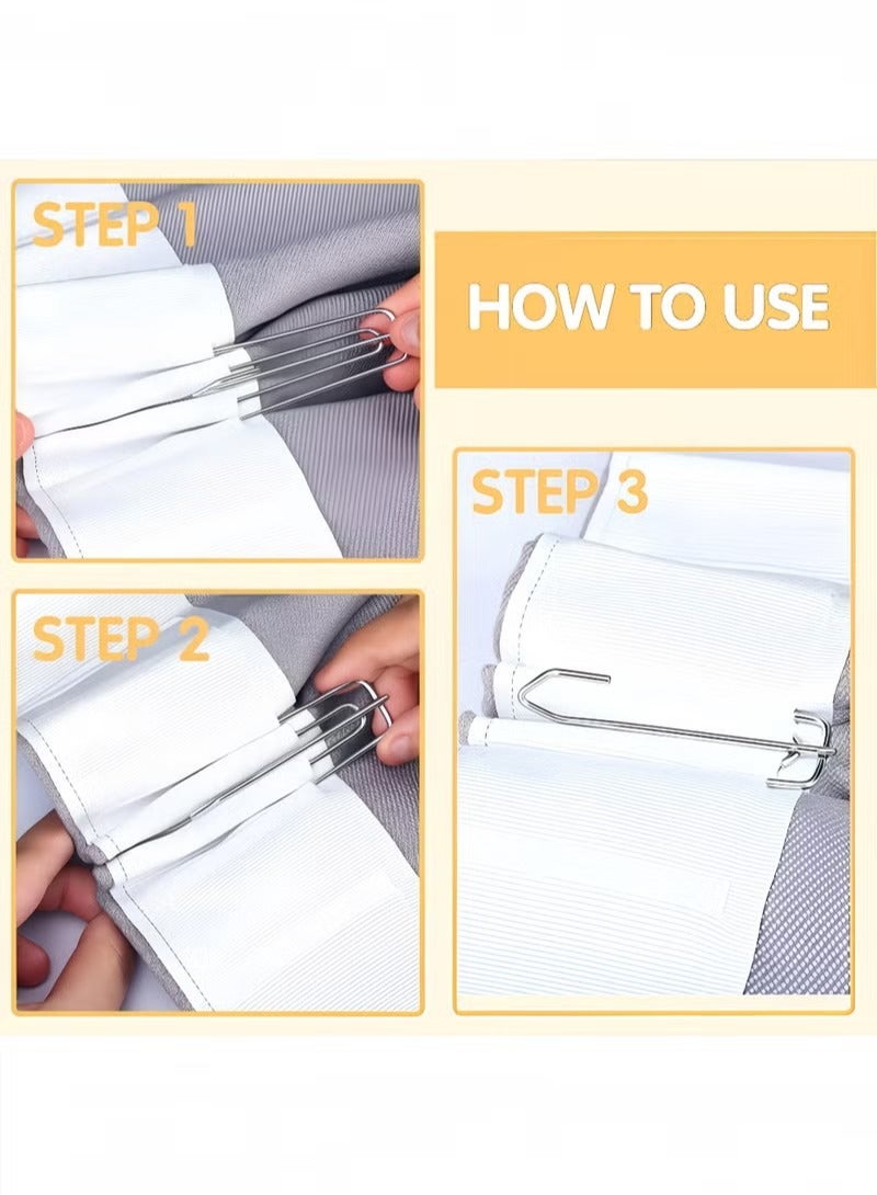 Curtain Pleat Hooks, 30Pcs Stainless Steel Drapery Hook and Pin for Pleated Drapes4 Prongs Pinch Pleat Hook Clips Traverse Pleater 4 End Curtain Hangers for Window Door Bathroom Curtain - Image 2