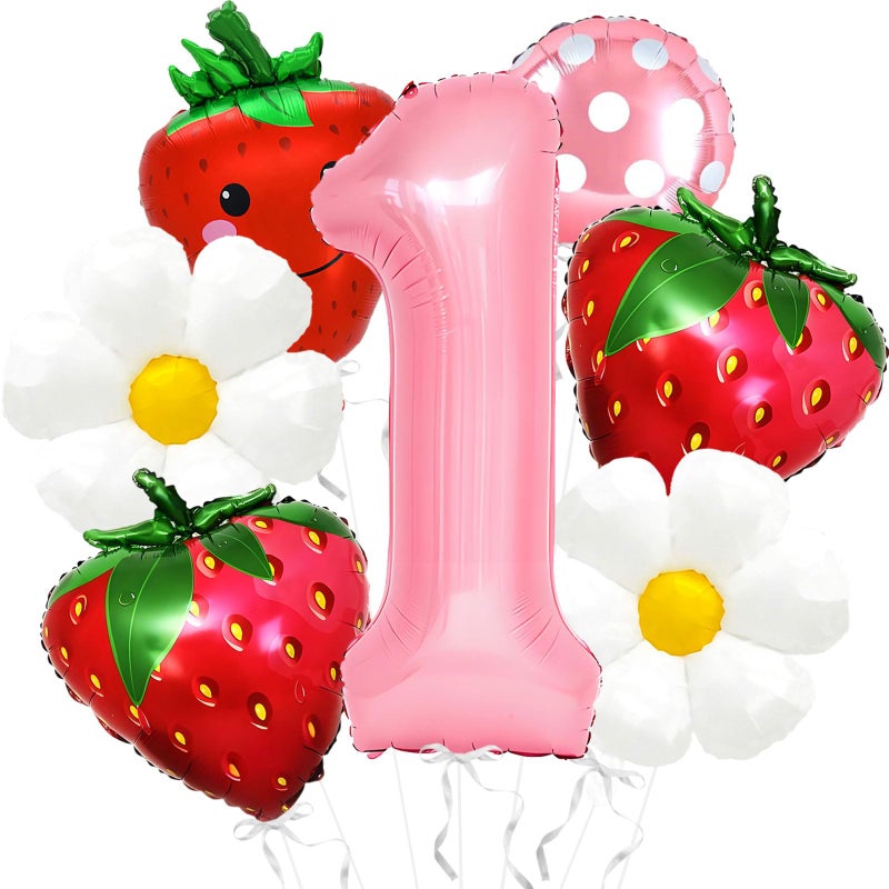 Corabsar Strawberry Balloons Berry First Birthday Decor 40 Inch Mylar Pink One Balloons Strawberry Balloon for Strawberry 1st Birthday Decorations Berry First Birthday Balloons Party Decorations - Image 3