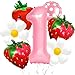 Corabsar Strawberry Balloons Berry First Birthday Decor 40 Inch Mylar Pink One Balloons Strawberry Balloon for Strawberry 1st Birthday Decorations Berry First Birthday Balloons Party Decorations - Image 2