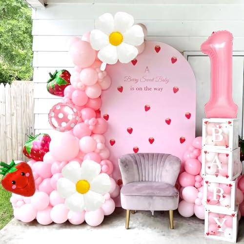 Corabsar Strawberry Balloons Berry First Birthday Decor 40 Inch Mylar Pink One Balloons Strawberry Balloon for Strawberry 1st Birthday Decorations Berry First Birthday Balloons Party Decorations - Image 5