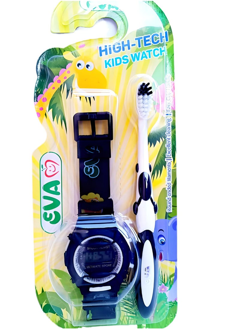 Eva Tooth Brush with a Kids Watch - Black 