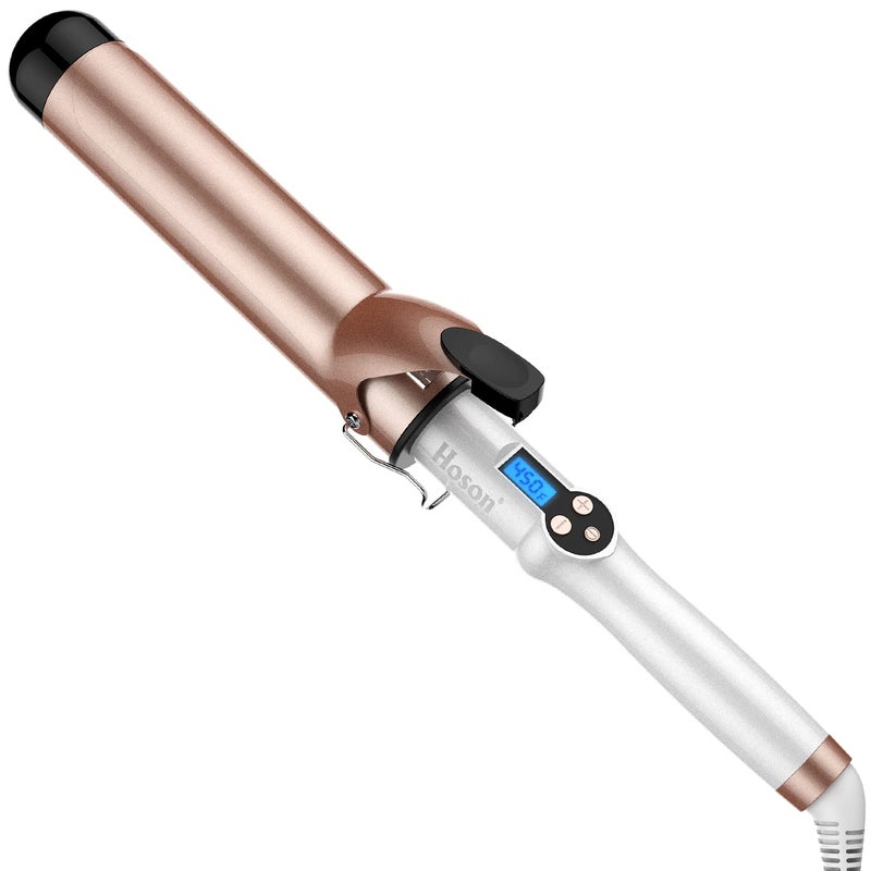Hoson 1 34 Inch Curling Iron Large Barrel 175 Long Barrel Curling Wand Dual Voltage Ceramic Tourmaline Coating with LCD Display Glove Include