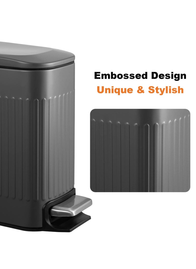 Arabest Slim Bathroom Trash Can with Lid Soft Close, 6 Liter/1.6 Gallon Stainless Steel Small Garbage Can with Removable Inner Bucket, Step Pedal, Slim Wastebasket for Toilet, Office, Bedroom  - Image 5