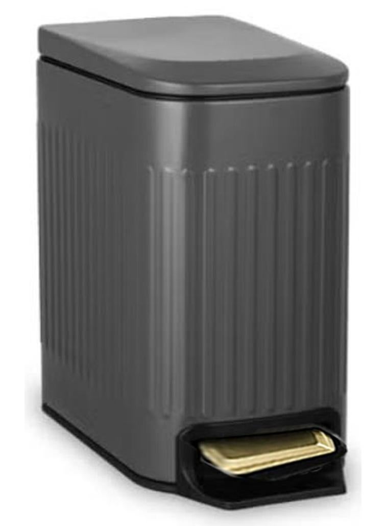 Hihonor Slim Bathroom Trash Can with Lid Soft Close, 6 Liter/1.6 Gallon Stainless Steel Small Garbage Can with Removable Inner Bucket, Step Pedal, Slim Wastebasket for Toilet, Office, Bedroom - Image 1