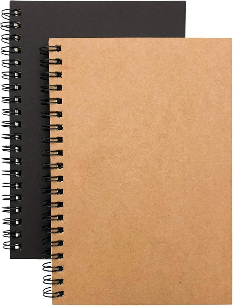 DSTELIN Soft Cover Spiral Notebook Journal 2Pack Blank Sketch Book Pad Wirebound Memo Notepads Diary Notebook Planner with Unlined Paper 100 Pages 50 Sheets 7Inchx 475Inch Brown and Black  - Image 1