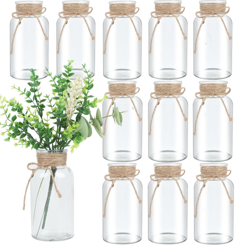 LEYIQU Vintage Glass Flower Vase, Farmhouse Glass Centerpiece Vases Mason Jars for Weddings, Parties & Home Decor Bulk (12, Transparent) - Image 1