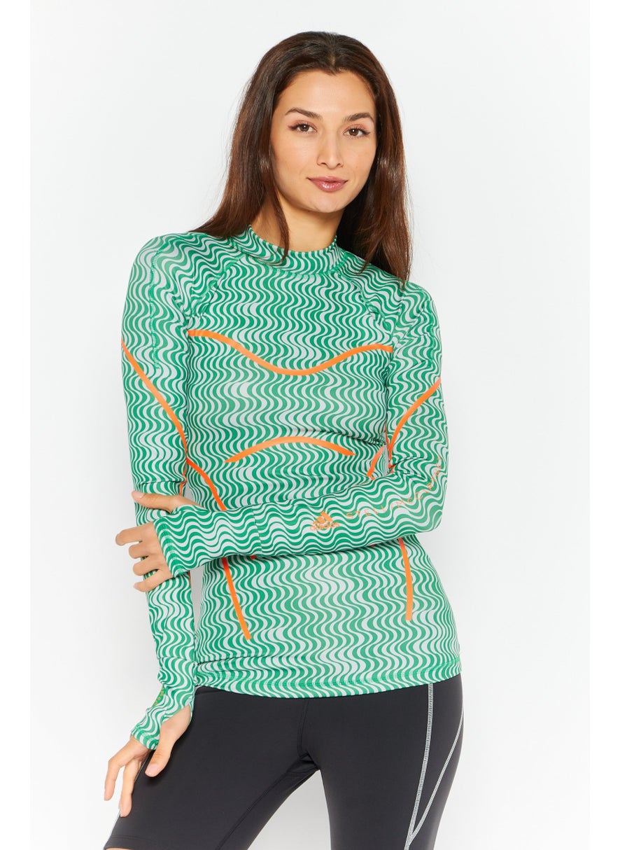 adidas By Stella McCartney - Women Abstract Print Rashguard, Green Combo - Image 1