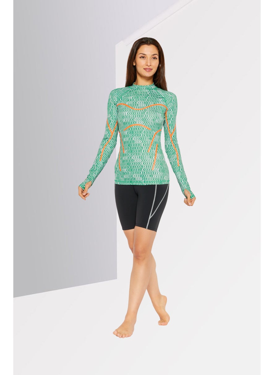 adidas By Stella McCartney - Women Abstract Print Rashguard, Green Combo - Image 1