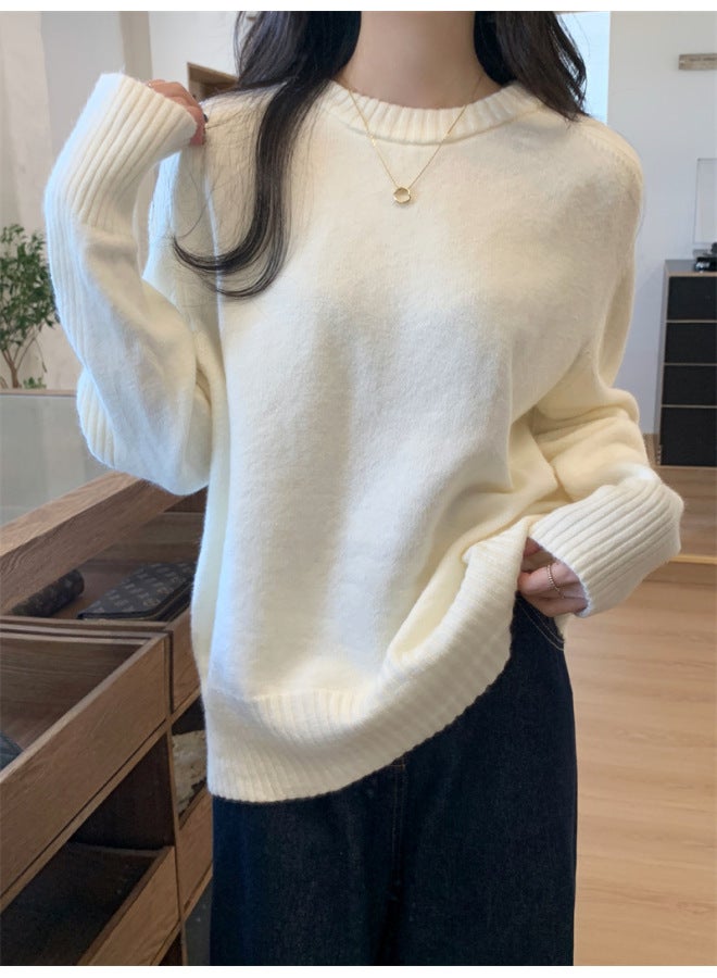 Leyuan Autumn And Winter Coat New Solid Color Long Sleeve Round Neck Loose Slim Knitwear Lazy Style Top Sweater Women - Image 1