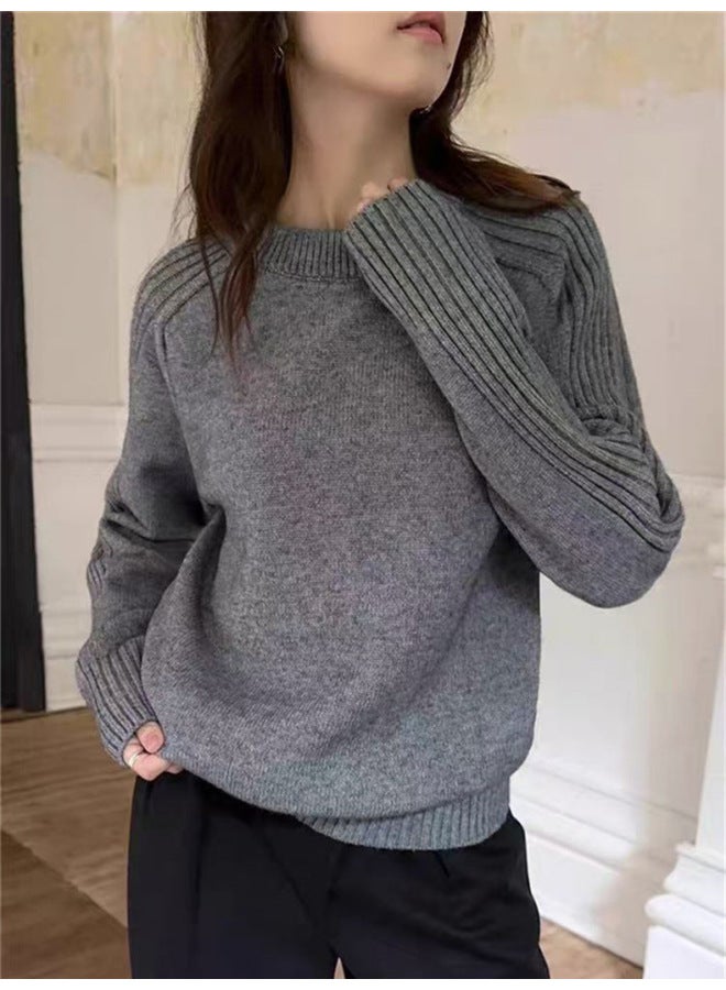 Leyuan Autumn And Winter Coat New Solid Color Long Sleeve Round Neck Loose Slim Knitwear Lazy Style Top Sweater Women - Image 3