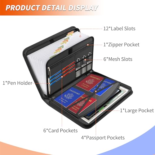 Hontom Accordion File Organizer,13 Pockets Fireproof Expanding File Folder with Multi Pockets,Portable Business Fire Safe Storage Document Organizer Folder with Zipper for Documents and File - Image 3