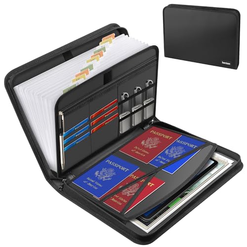 Hontom Accordion File Organizer,13 Pockets Fireproof Expanding File Folder with Multi Pockets,Portable Business Fire Safe Storage Document Organizer Folder with Zipper for Documents and File - Image 1