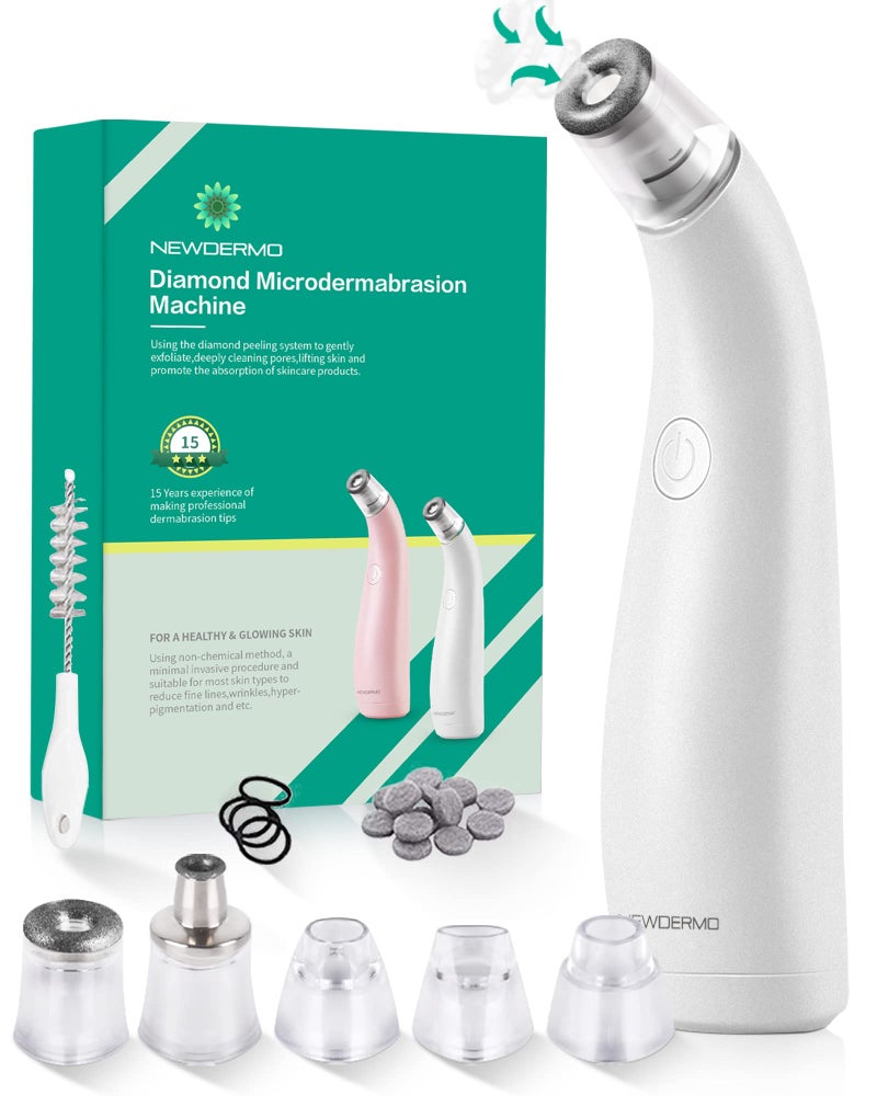 NEWDERMO 2-in-1 Microdermabrasion Machine for Facial, Diamond Microdermabrasion Device USB Rechargeable - Advanced Home Facial Treatment Machine (White) - Image 1