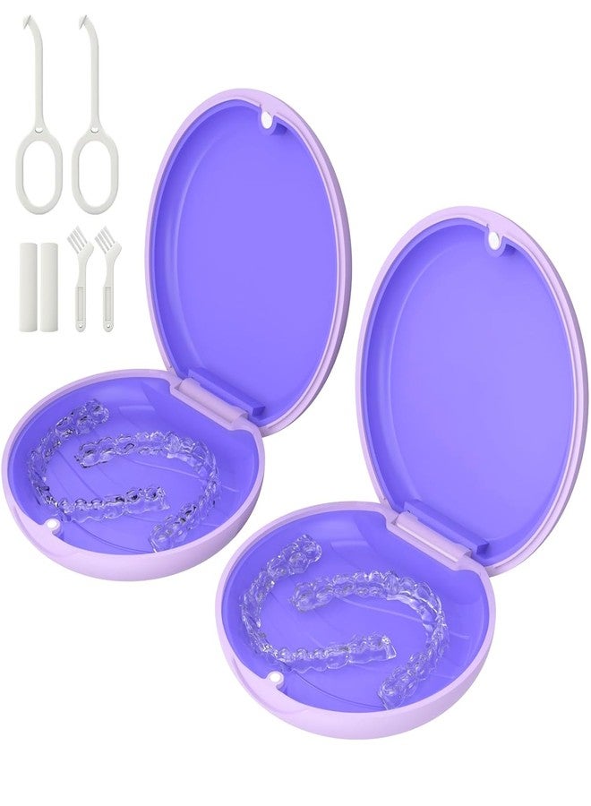 HEMILAB 2 Pack Retainer Case, Slim Aligner Case, Compatible with Invisalign, Mouth Guard Case, Cute Orthodontic Retainer Case with Retainer Removal Tool and Brush, Purple - Image 1