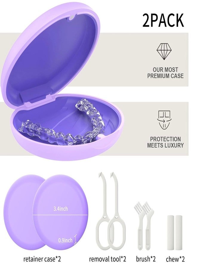 HEMILAB 2 Pack Retainer Case, Slim Aligner Case, Compatible with Invisalign, Mouth Guard Case, Cute Orthodontic Retainer Case with Retainer Removal Tool and Brush, Purple - Image 3