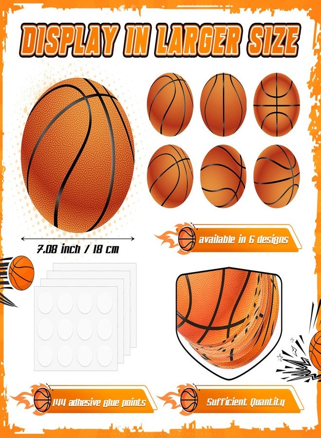 تاوباري مجموعة تاوباري من 24 قطعة من مجسمات كرة السلة الورقية مقاس 7.09 بوصة بستة تصاميم مختلفة، مثالية لتزيين لوحات الإعلانات والملصقات، مع 48 نقطة لاصقة، مناسبة لحفلات أعياد الميلاد، وحفلات استقبال المولود، والبطولات، ولتزيين الجدران. - Image 4