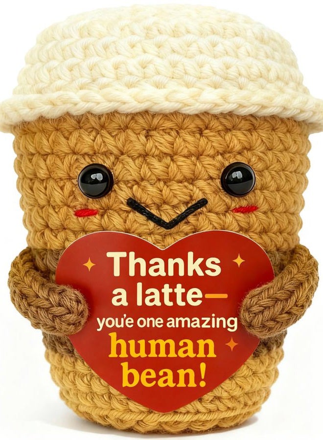 Krinisou Thank You & Appreciation Gift for Women Men, Coworkers, Teachers, Friends – Cute Handmade Crochet “Thanks a Latte” Coffee Cup Plush for Coffee Lovers - Image 1