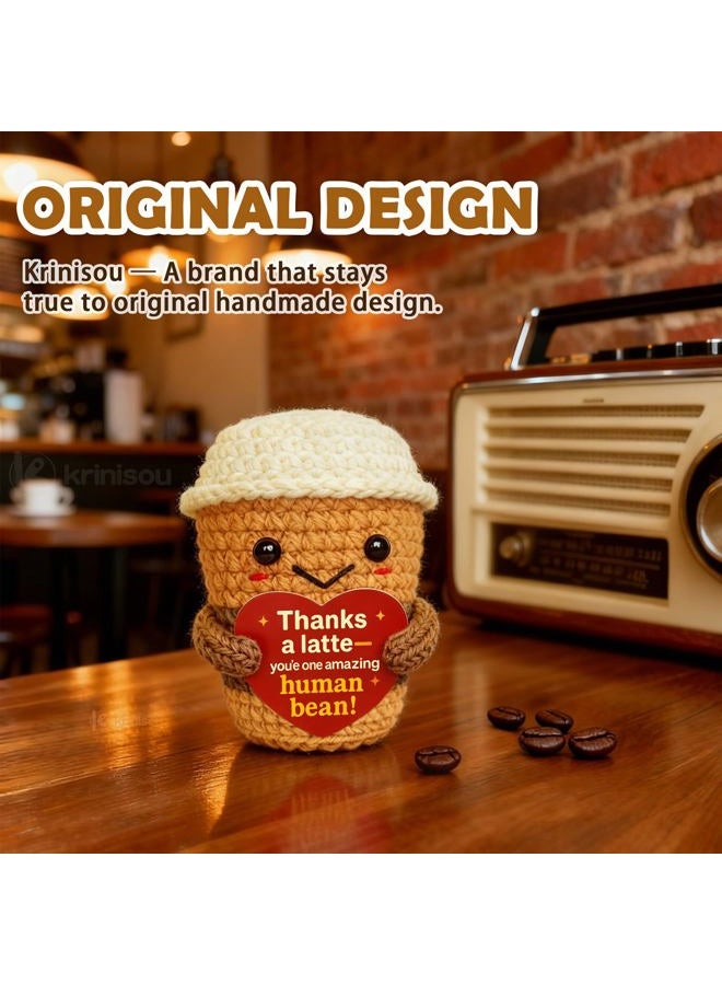 Krinisou Thank You & Appreciation Gift for Women Men, Coworkers, Teachers, Friends – Cute Handmade Crochet “Thanks a Latte” Coffee Cup Plush for Coffee Lovers - Image 2