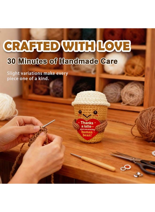 Krinisou Thank You & Appreciation Gift for Women Men, Coworkers, Teachers, Friends – Cute Handmade Crochet “Thanks a Latte” Coffee Cup Plush for Coffee Lovers - Image 4