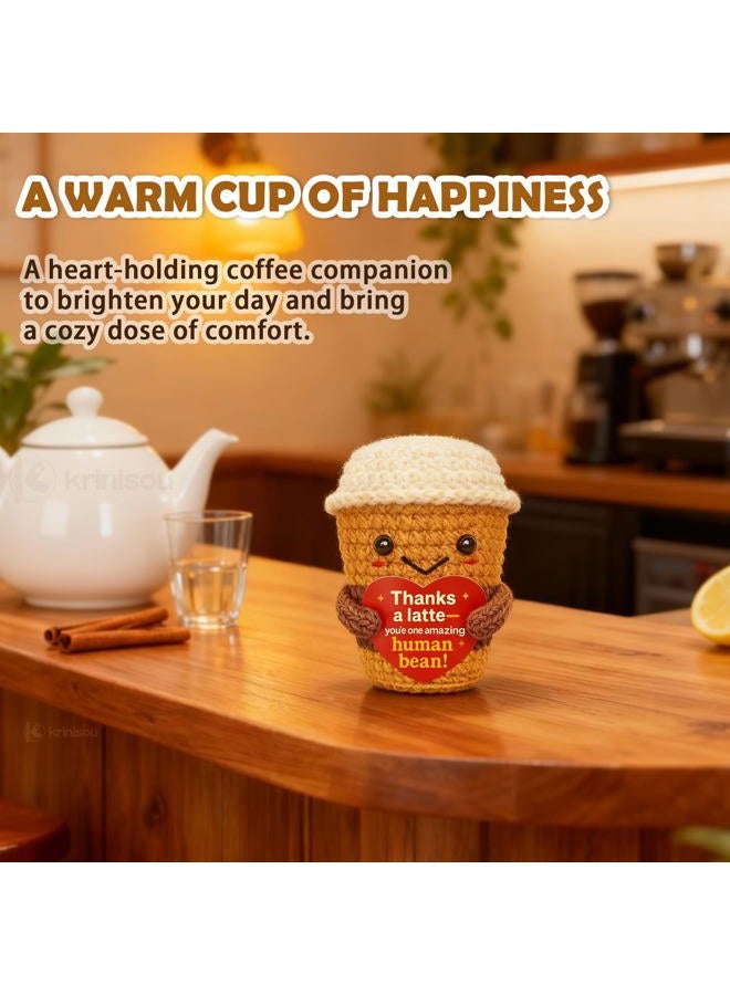 Krinisou Thank You & Appreciation Gift for Women Men, Coworkers, Teachers, Friends – Cute Handmade Crochet “Thanks a Latte” Coffee Cup Plush for Coffee Lovers - Image 3