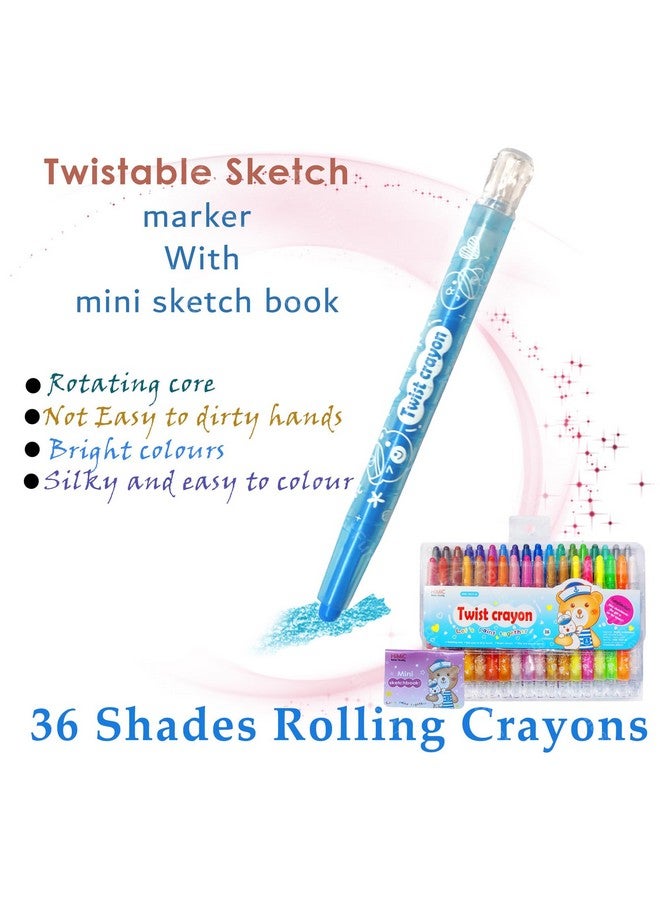 فنبلاست أقلام تلوين فن بلاست تويست للأطفال - مجموعة من 36 قطعة، أقلام تلوين دوارة للأطفال، أقلام تلوين للرسم والتلوين للأطفال، مجموعة أدوات فنية وحرفية، هدايا عيد ميلاد للأطفال (عبوة من 36 قطعة) - Image 3