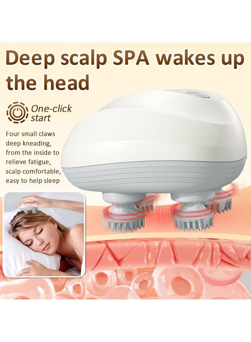 Electric Scalp Massager Multifunctional Waterproof Head Massager With 96 Kneading Nodes Rechargeable Head Scratcher For Hair Growth Stress Relax Relaxing Gifts For Women Men Her(White) - Image 2