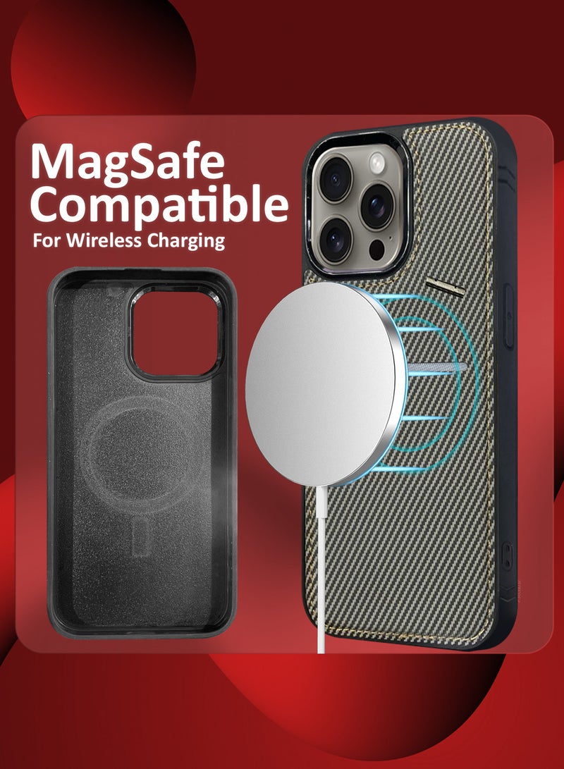 CATANES iPhone 15 Pro Max 2Pack Case Leather Cover Card Holder and Kickstand with 1 Screen Protector Tempered Glass for Men Women Phone Case with Carbon Fiber Pattern - Image 3