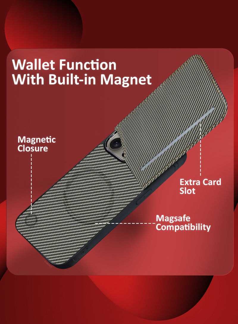 CATANES iPhone 15 Pro Max 2Pack Case Leather Cover Card Holder and Kickstand with 1 Screen Protector Tempered Glass for Men Women Phone Case with Carbon Fiber Pattern - Image 5