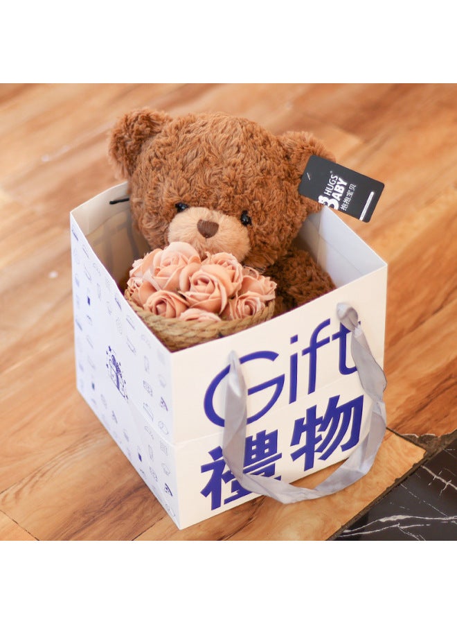 Teddy Bear Doll Hug Bear Plush Toy Bear Doll Bed Sleeping Doll Birthday Gift Girlfriend-Specification:55cm -Colour:Claire Bear Gift Tote Bag + Cappuccino Flower Bucket - Image 1