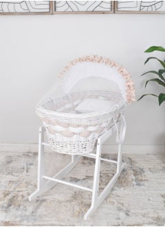 FUN MOMENT Bamboo Moses Basket with Wooden Rocking Base  - Image 1