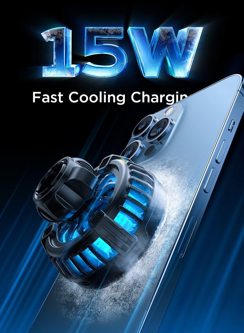 15w Fan MagSafe Car Mount Charger - 【Fastest Cooling Charger】 Magnetic Phone Wireless Charging Mount for iPhone 16/15/14/13/12 Pro Max/Plus/Mini - Ice Cooler Magnetic Phone Holder, Silver - Image 2