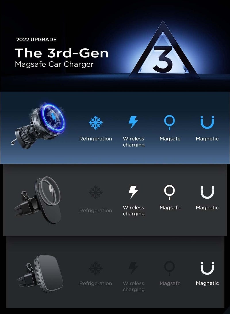 15w Fan MagSafe Car Mount Charger - 【Fastest Cooling Charger】 Magnetic Phone Wireless Charging Mount for iPhone 16/15/14/13/12 Pro Max/Plus/Mini - Ice Cooler Magnetic Phone Holder, Silver - Image 5
