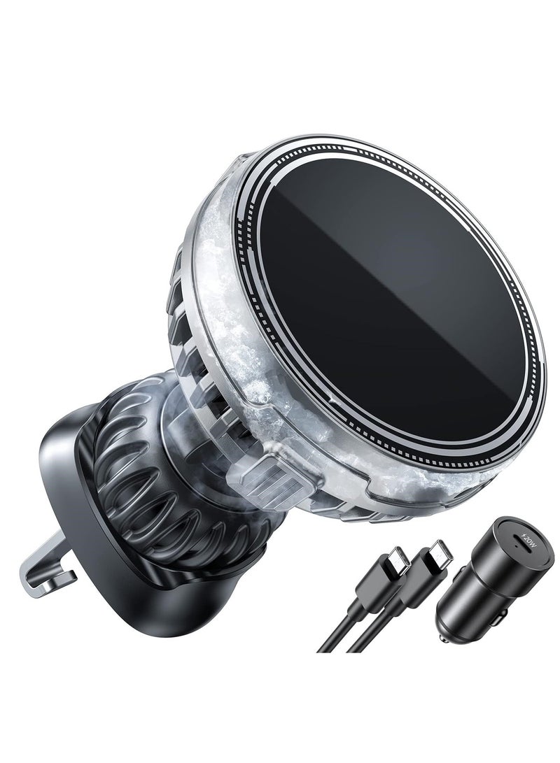 15w Fan MagSafe Car Mount Charger - 【Fastest Cooling Charger】 Magnetic Phone Wireless Charging Mount for iPhone 16/15/14/13/12 Pro Max/Plus/Mini - Ice Cooler Magnetic Phone Holder, Silver - Image 1