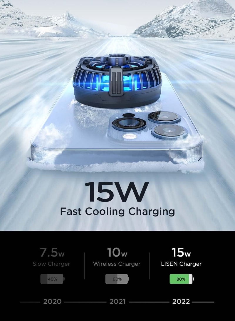 15w Fan MagSafe Car Mount Charger - 【Fastest Cooling Charger】 Magnetic Phone Wireless Charging Mount for iPhone 16/15/14/13/12 Pro Max/Plus/Mini - Ice Cooler Magnetic Phone Holder, Silver - Image 4