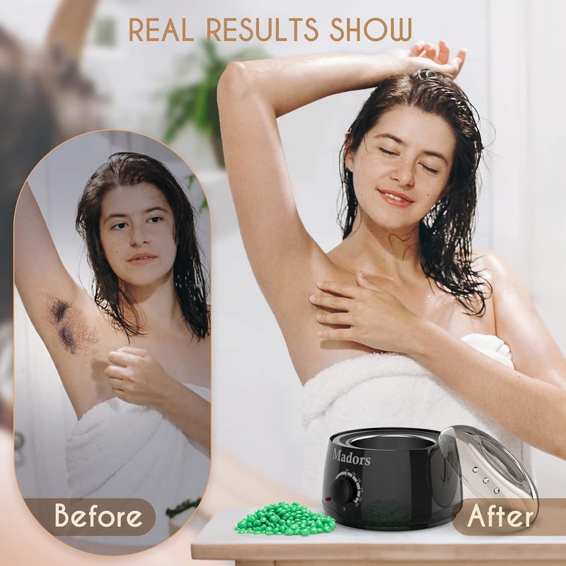 مجموعة إزالة الشعر بالشمع من مادورس مع 400 جرام من حبوب الشمع وآلة تسخين الشمع - آلة إزالة الشعر بالشمع لإزالة الشعر بالشمع للجسم كامل في المنزل - Image 4