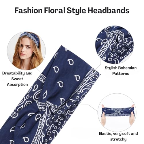 Flavizo 4 Pcs Wide Hairband - Stylish Headband for Women, Stretchy Head Band for Girls, Non Slip Bandana for Versatile, Hair Accessories for Sports Yoga Wear - Image 3