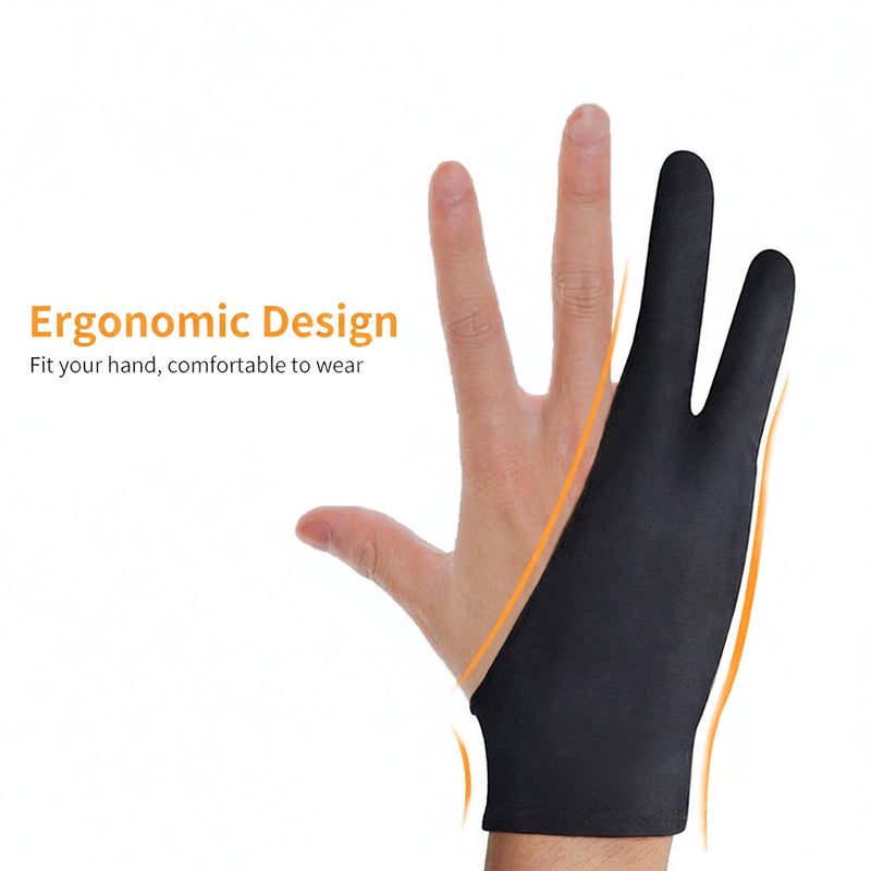 Drawing Glove: 2-Finger Black Lycra Glove - Anti-Smudge Ergonomic Glove for Digital Artists Graphic Tablet Use - Image 2