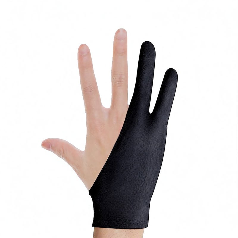 Drawing Glove: 2-Finger Black Lycra Glove - Anti-Smudge Ergonomic Glove for Digital Artists Graphic Tablet Use - Image 1
