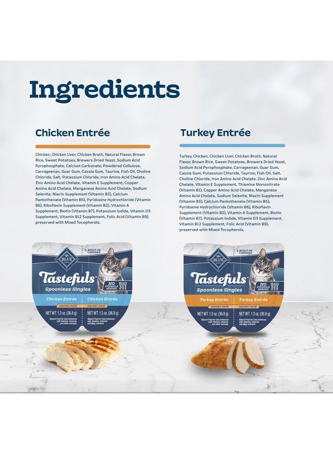 بلو بافلو مجموعة متنوعة من الأطعمة المبللة للقطط من Tastefuls Spoonless Singles، 2.6 أونصة، صينية مزدوجة، طبق رئيسي من الدجاج والديك الرومي (12 قطعة) - Image 4