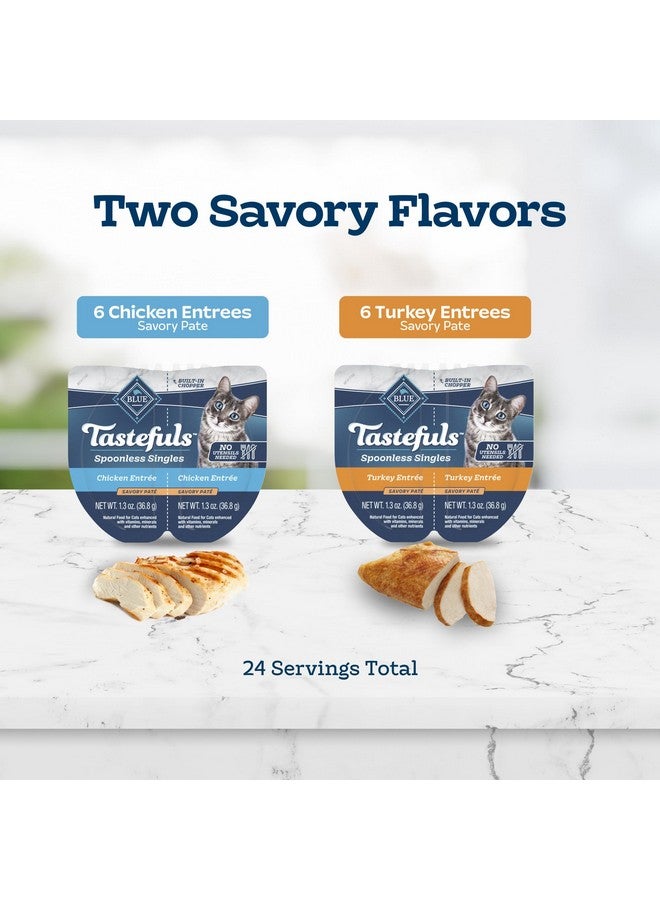بلو بافلو مجموعة متنوعة من الأطعمة المبللة للقطط من Tastefuls Spoonless Singles، 2.6 أونصة، صينية مزدوجة، طبق رئيسي من الدجاج والديك الرومي (12 قطعة) - Image 3
