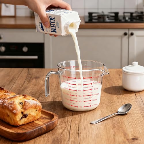 BCnmviku Glass Measuring Cups High Borosilicate [Insulated Handle | 24OZ 3CUP 700ml V-Shaped Spout]For Prepping Baking and Cooking Preheated Oven Dishwasher Freezer and Microwave Safe - Image 4