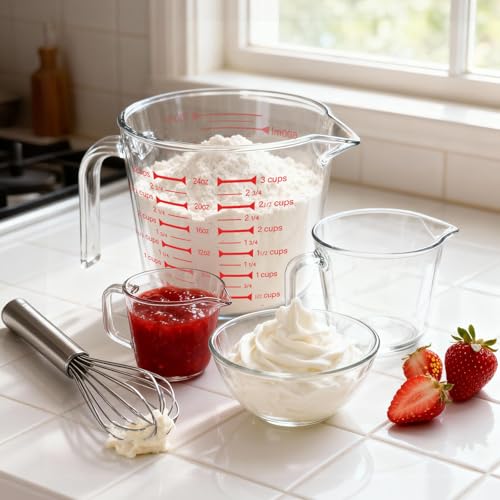 BCnmviku Glass Measuring Cups High Borosilicate [Insulated Handle | 24OZ 3CUP 700ml V-Shaped Spout]For Prepping Baking and Cooking Preheated Oven Dishwasher Freezer and Microwave Safe - Image 2