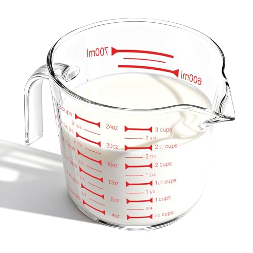 BCnmviku Glass Measuring Cups High Borosilicate [Insulated Handle | 24OZ 3CUP 700ml V-Shaped Spout]For Prepping Baking and Cooking Preheated Oven Dishwasher Freezer and Microwave Safe - Image 1