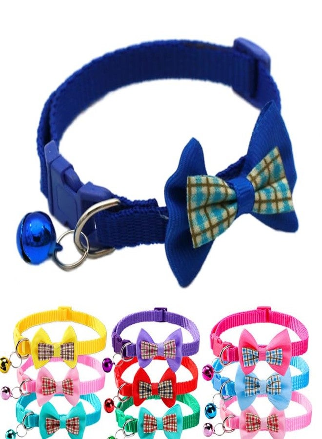 cyhaen Puppy Collar with Bell,Soft Nylon Identification Blue Cat Collar Bell for Dog Collar with Bowtie Adjustable Buckle for XXS Xs Tiny Little Pet Female Boys Dogs,Neck 7.5-12.5 Inch - Image 1