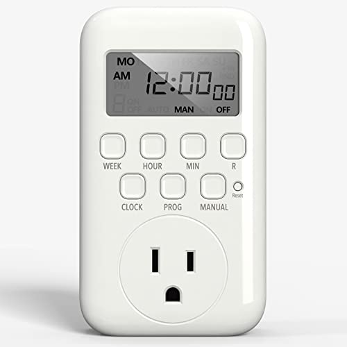 BN-LINK Digital Timer Outlet, 7 Day Heavy Duty Programmable Timer, On/Off Programs 3-Prong Grounded, Indoor, for Lamp, Light, Fan, Pets, Home, Kitchen, Office, Appliances, 125V, 15A, 1875W, 60Hz - Image 1